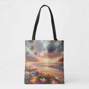 Bolso De Tela Playa Tropical Encantada con Hibiscos Mágicos