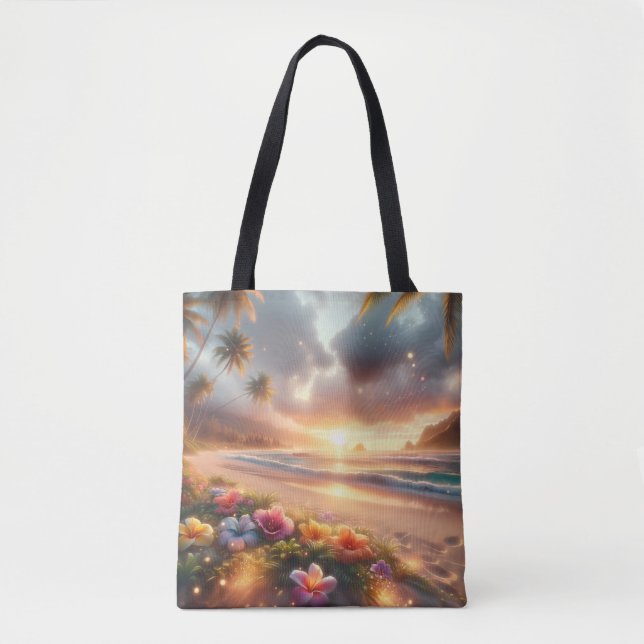 Bolso De Tela Playa Tropical Encantada con Hibiscos Mágicos (Anverso)