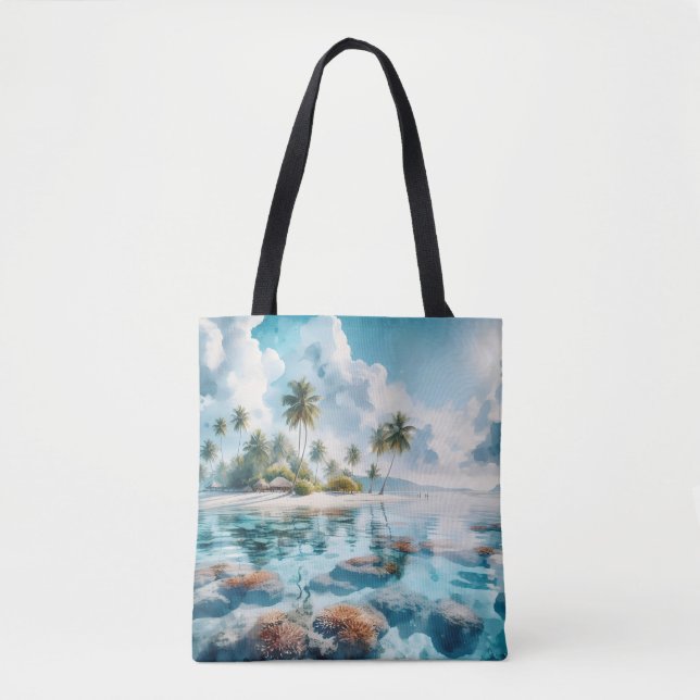 Bolso De Tela Playa tropical Maldivas destino boda moderno (Anverso)