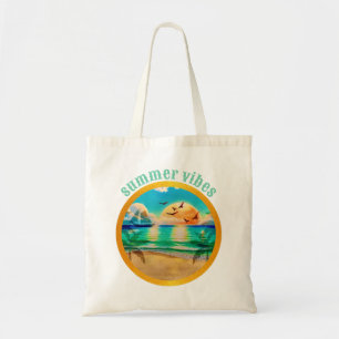 Bolso De Tela Playa Tropical Moderna Palmeras Atardecer Vacacion