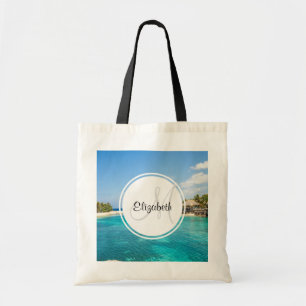 Bolso De Tela Playa tropical panorámica con chozas de paja