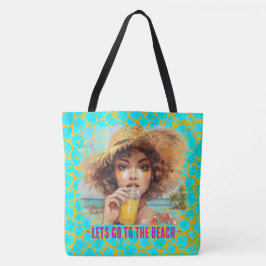 Bolso De Tela Playa Tropical, Vamos a La Playa,Naranja Turquesa