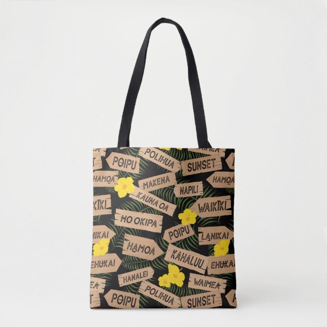 Bolso De Tela Playas de Hawai en negro (Anverso)
