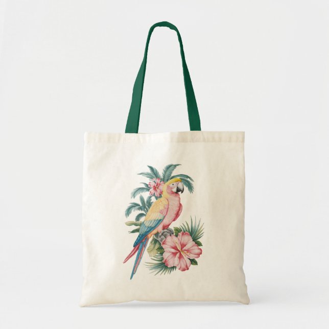 Bolso De Tela Playas de veraneo de moda Parrot y Flores Hibiscus (Frente)