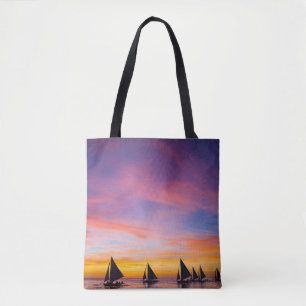 Bolso De Tela Playas tropicales Veleros de atardecer, Filipina