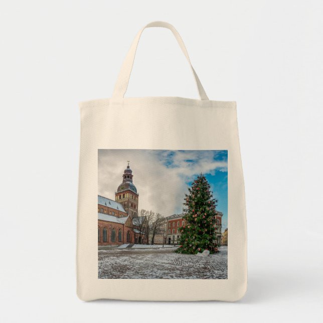 Bolso De Tela Plaza Dome con árbol de Navidad en Riga (Frente)