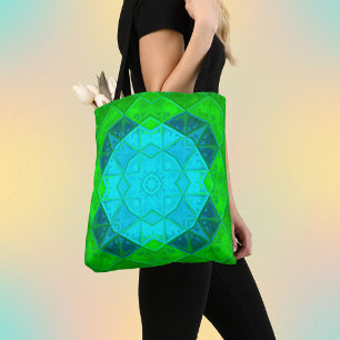 Bolso De Tela Plaza Kaleidoscope Mosaico Verde y Azul
