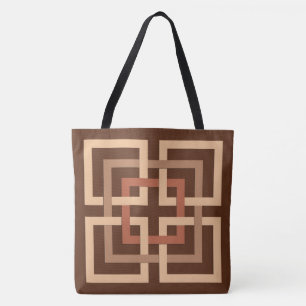 Bolso De Tela Plazas geométricas modernas, marrón chocolate y Ta