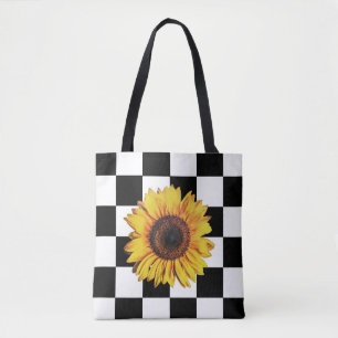 Bolso De Tela Plazas negras y Tote de arte del girasol