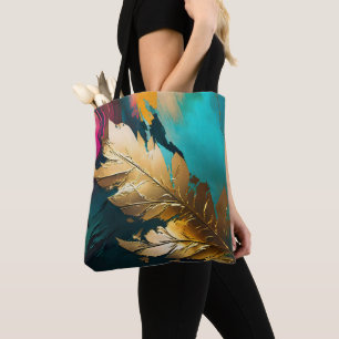 Bolso De Tela Pluma Dorada – Elegancia Abstracta de Lujo