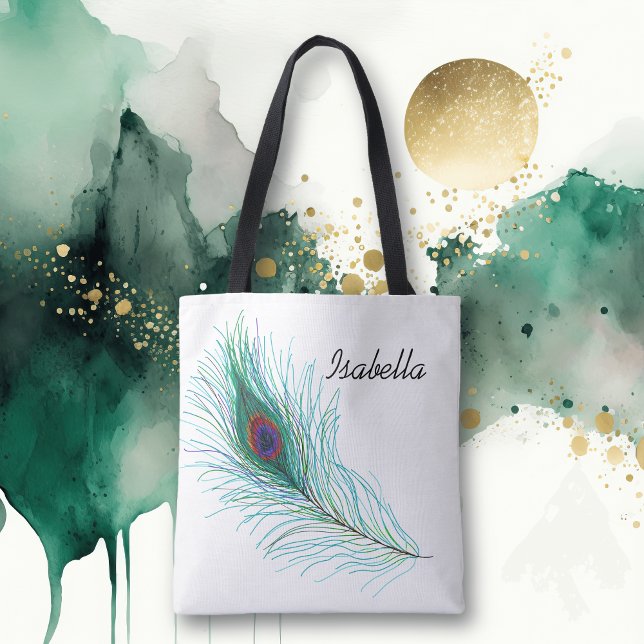 Bolso De Tela Pluma turquesa de pavo real personalizada (Subido por el creador)