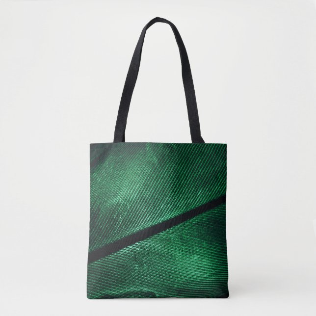 Bolso De Tela Pluma Verde, Hermosa Textura De Patrón. (Anverso)