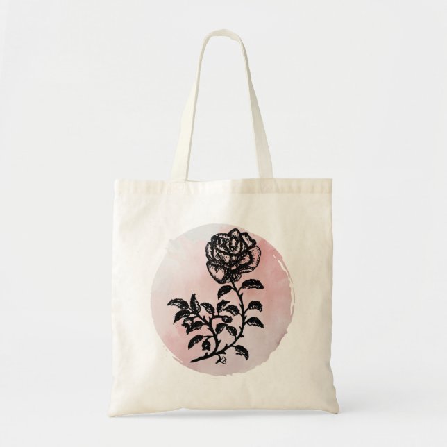 Bolso De Tela Pluma y Rosa de tinta sobre Tote de ovario rosa (Frente)