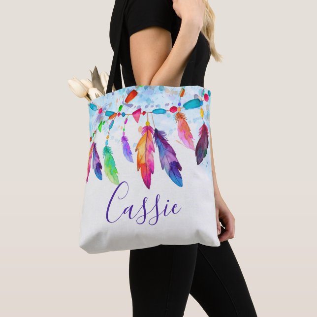 Bolso De Tela Plumas boho personalizadas (Detalle)