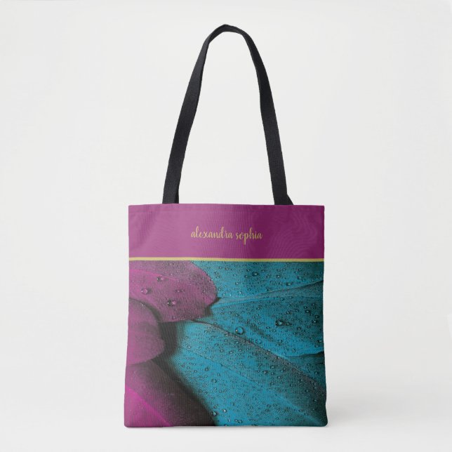 Bolso De Tela Plumas coloridas y gotas de lluvia (Anverso)