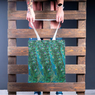 Bolso De Tela Plumas de pavo real, abstractas - patrón en acríli