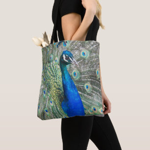 Bolso De Tela Plumas de Pavo Real Azul Hermoso