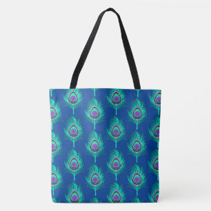 Bolso De Tela Plumas del pavo real, aguamarina en azul de
