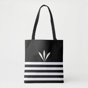 Bolso De Tela Plumas modernas sobre rayas blancas y negras