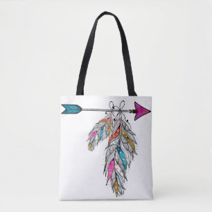 Bolso De Tela plumas ornamentales estilo boho colgando