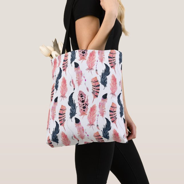 Bolso De Tela Plumas rosadas Boho (Detalle)