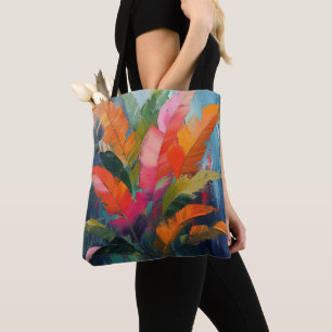 Bolso De Tela Plumas Tropicales – Abstracción Botánica Vibrante