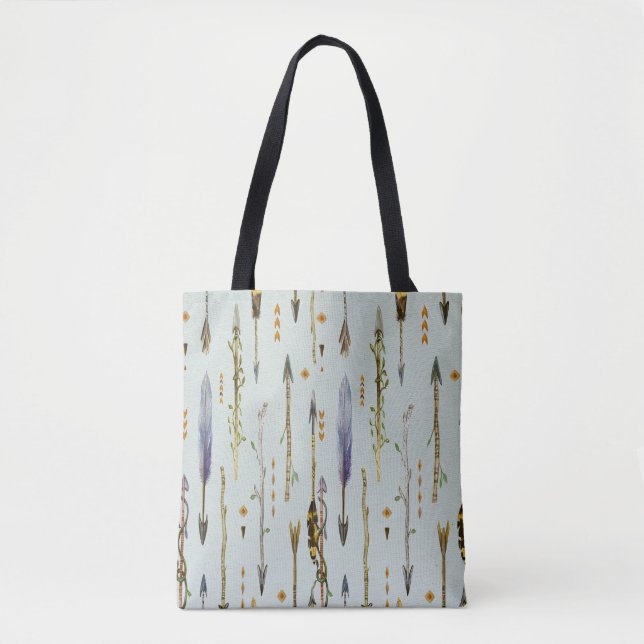 Bolso De Tela Plumas y modelo tribales de las flechas (Anverso)