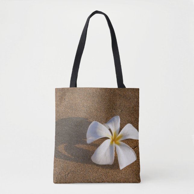 Bolso De Tela Plumeria en la playa de arena, Maui, Hawaii, Estad (Anverso)