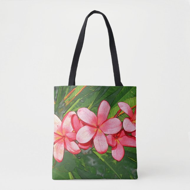 Bolso De Tela Plumerias rosadas (Anverso)