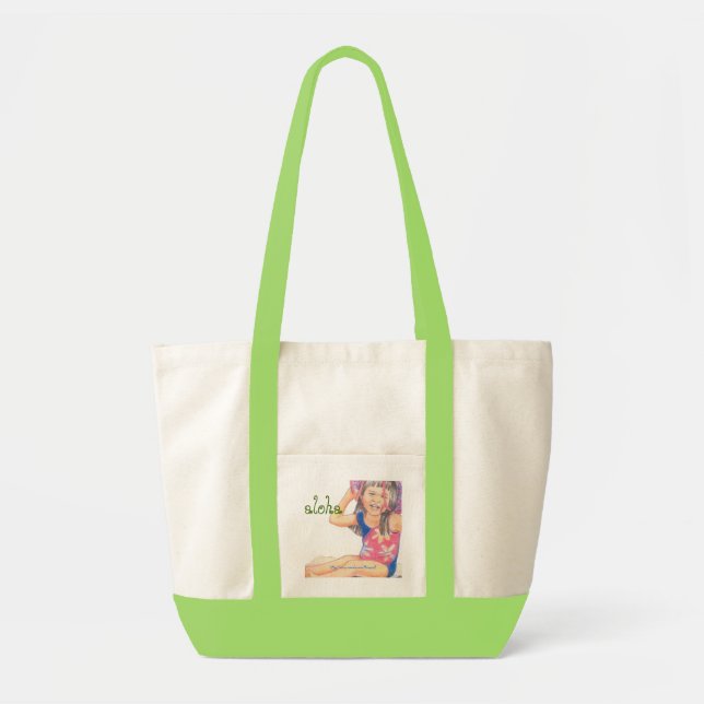 Bolso De Tela Poco chica hawaiano de la playa (Frente)