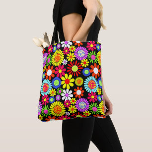 Bolso De Tela Poder de flores hippie de primavera retro