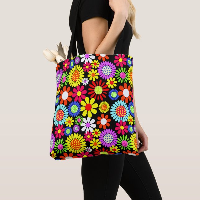 Bolso De Tela Poder de flores hippie de primavera retro (Detalle)