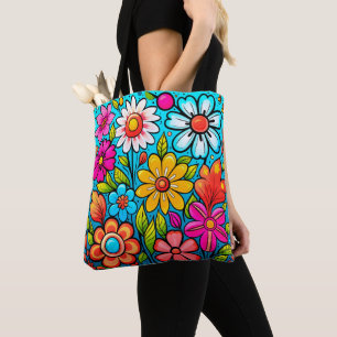 Bolso De Tela Poder de flores hippie de primavera retro