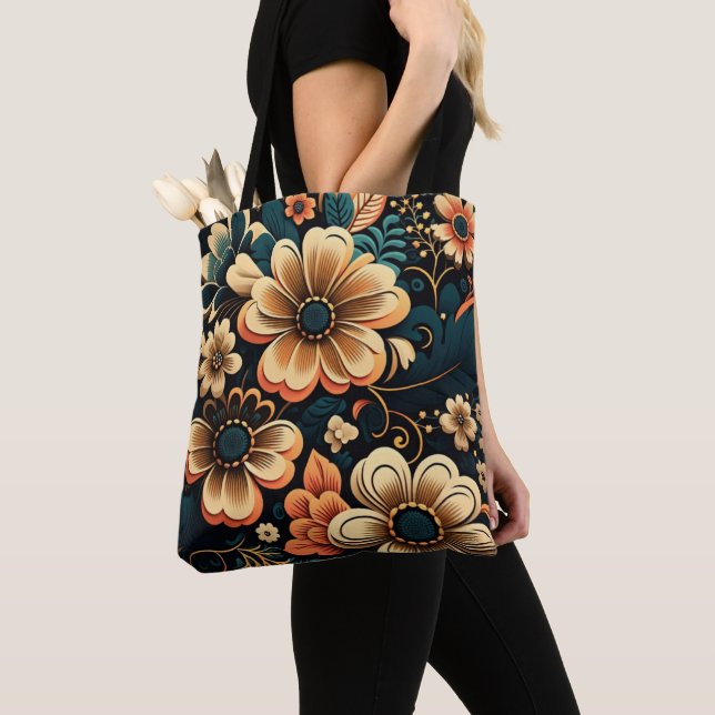 Bolso De Tela Poder floral retro boho (Detalle)