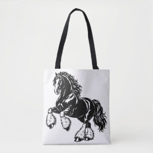 Bolso De Tela Poderosa ilustración de caballo Shire negro y blan