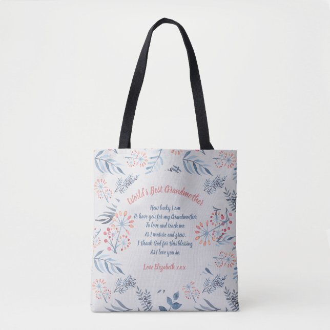 Bolso De Tela Poema de abuela Rosa Gris Azul personalizado (Anverso)