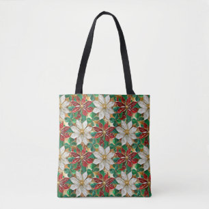 Bolso De Tela Poinsettia blanca de oro verde