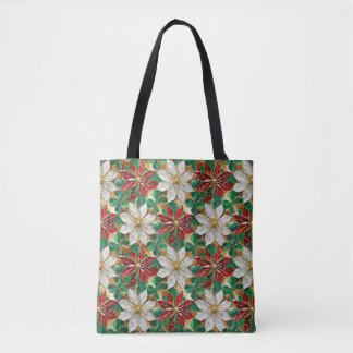 Bolso De Tela Poinsettia blanca de oro verde