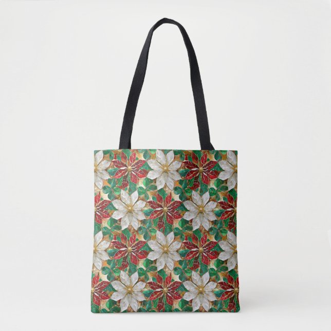 Bolso De Tela Poinsettia blanca de oro verde (Anverso)