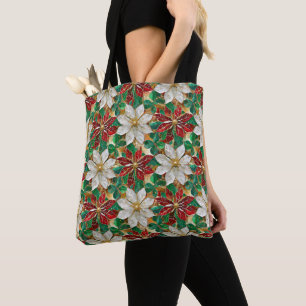Bolso De Tela Poinsettia blanca de oro verde