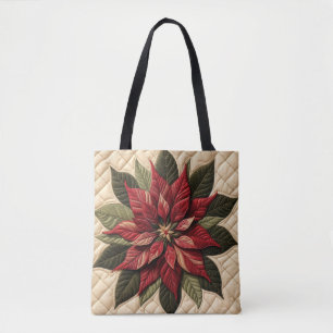 Bolso De Tela Poinsettia Crema con Estampado Acolchado