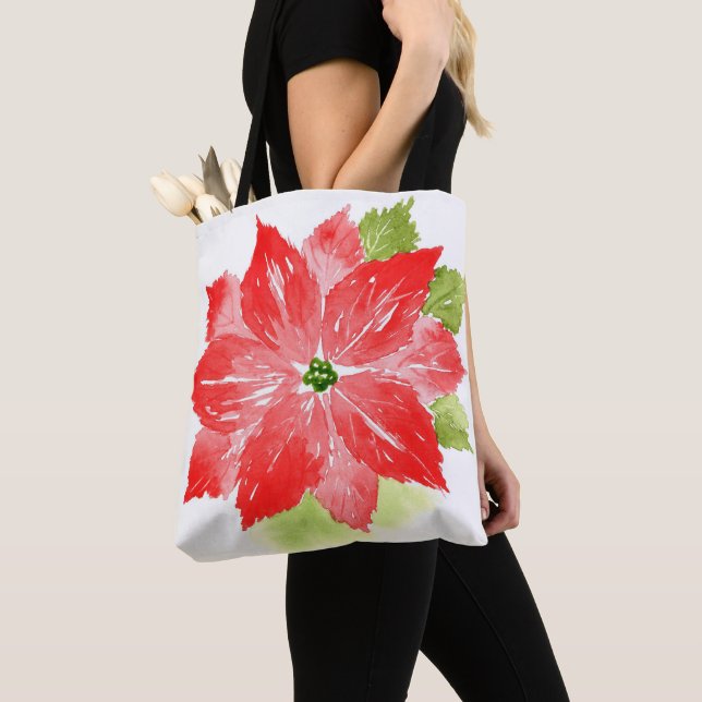Bolso De Tela Poinsettias acuarelas (Detalle)