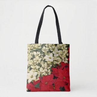Bolso De Tela Poinsettias blancas y rojas con flores