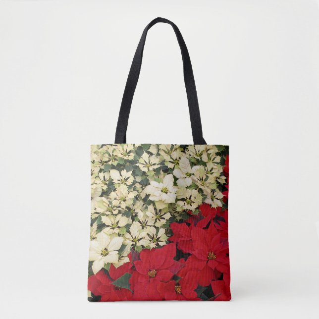Bolso De Tela Poinsettias blancas y rojas con flores (Anverso)