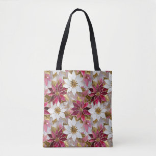 Bolso De Tela Poinsettias de Navidades rosados de oro blanco