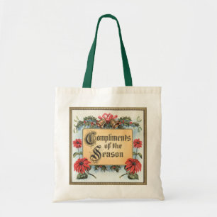 Bolso De Tela Poinsettias navideñas antiguas en un marco ordenad