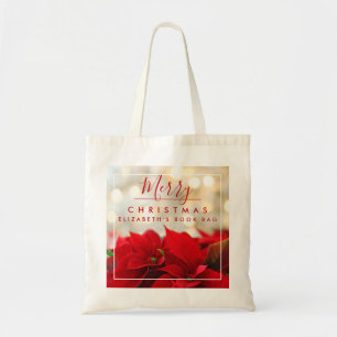 Bolso De Tela Poinsettias rojas con Navidades del Bokeh de Oro