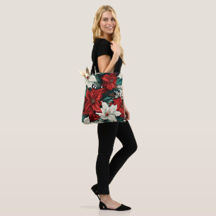 Bolso De Tela Poinsettias, rojas y blancas,
