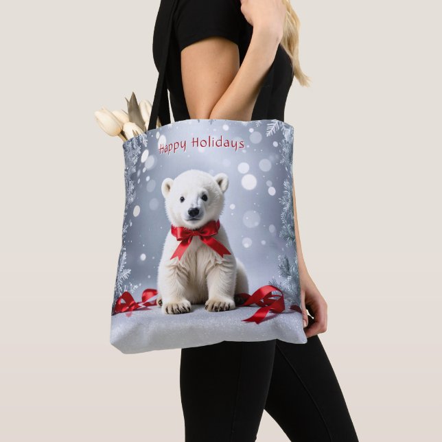 Bolso De Tela Polar Bear Christmas Holiday Tote Bag (Detalle)