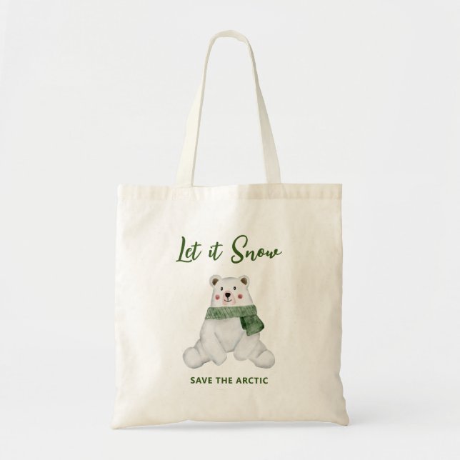 Bolso De Tela Polar Bear Wearing Green Scarf, Save the Arctic (Frente)